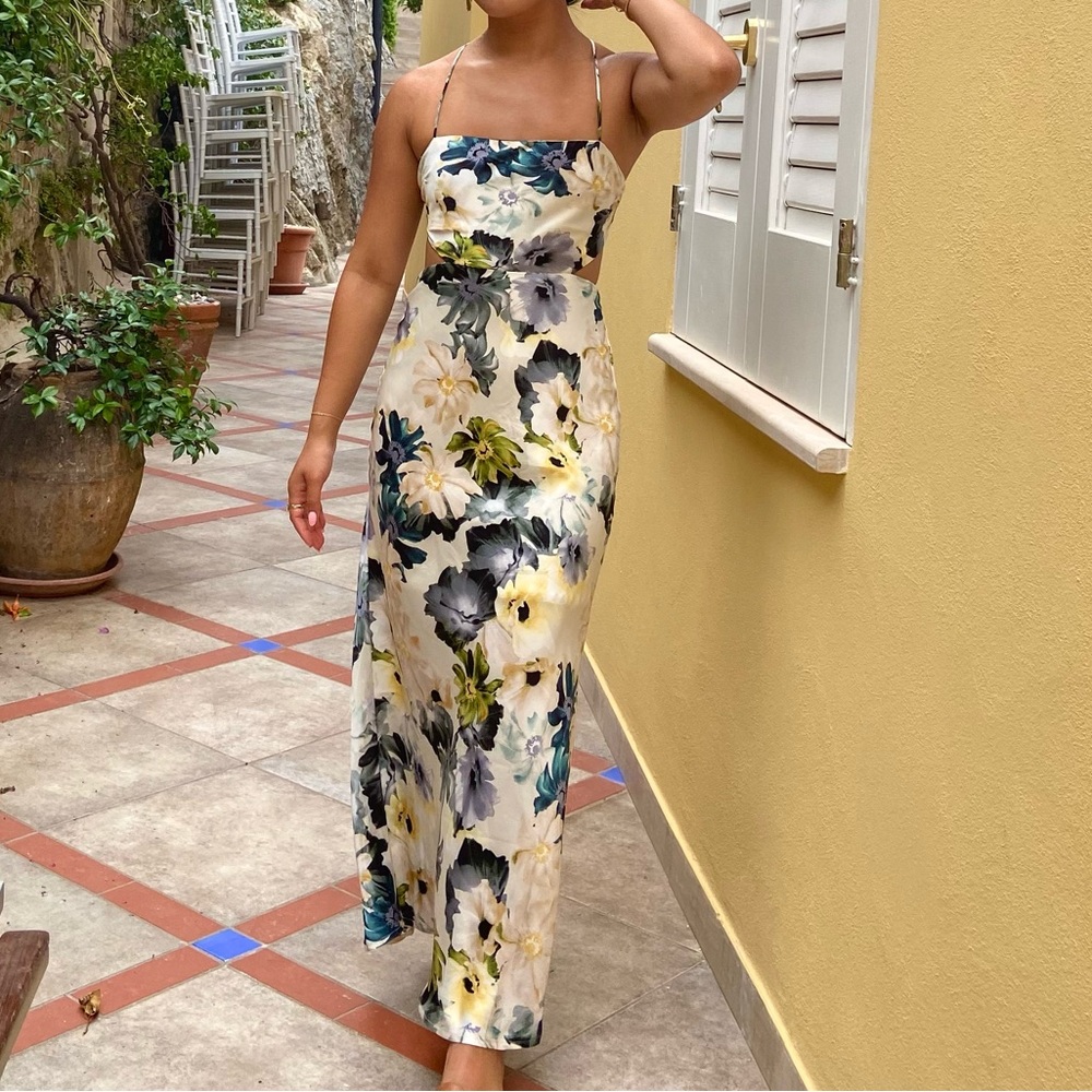 Floral Lace Up Maxi Dress